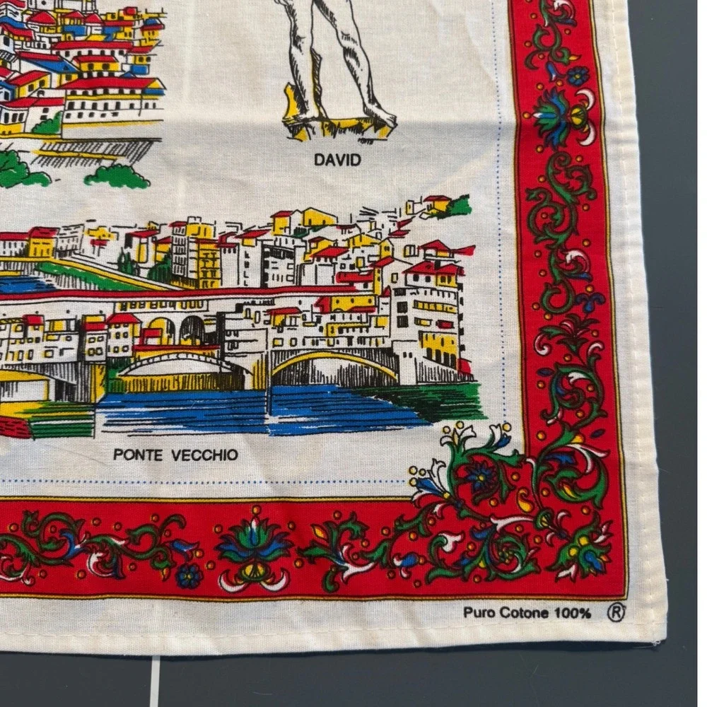 Vintage Firenze Florence Italy Souvenir Tea Towel 100% Cotton Made in Italy